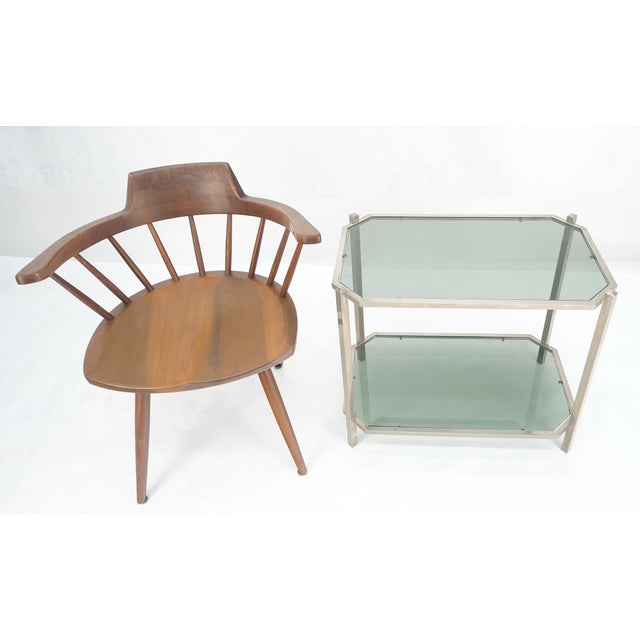 Bauhaus Two Tier Tinted Green Glass Top Cut Corners Rectangle Style End Side Table For Sale - Image 3 of 11