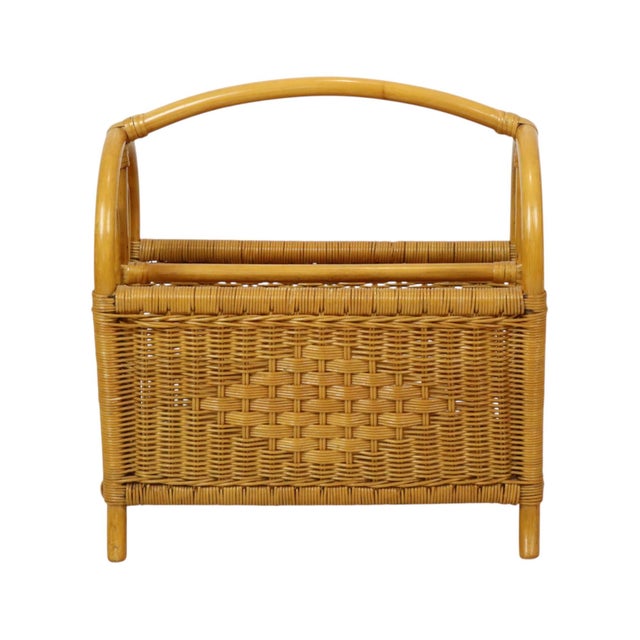 Boho Chic Vintage Boho Bamboo and Rattan Magazine Rack, 1980s For Sale - Image 3 of 12