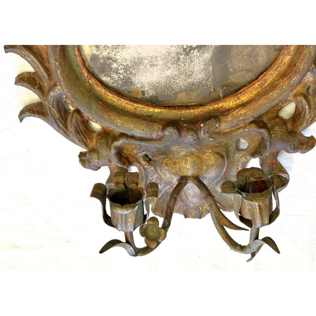 17th Century English Rococo Double Branch Candle Holder Wall Mirror For Sale - Image 9 of 18