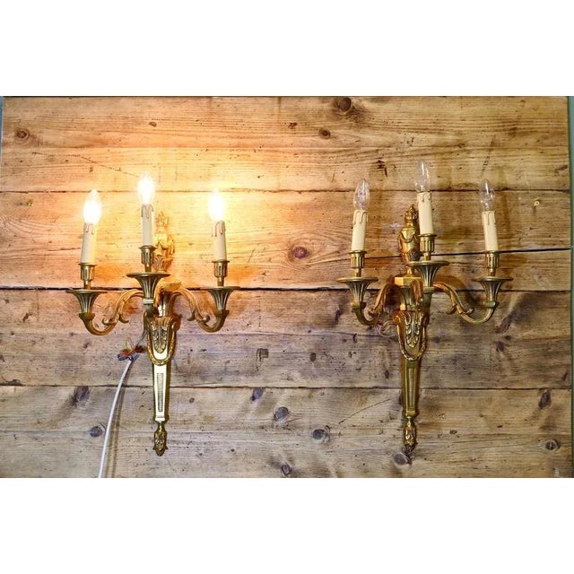 A Large Fine Quality Pair of French Neo Classical Brass Wall Lights A very handsome pair and heavy quality pair of wall...