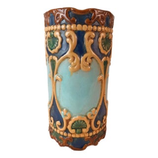 Antique Ornate Majolica Art Nouveau Umbrella/Cane Stand Holder For Sale