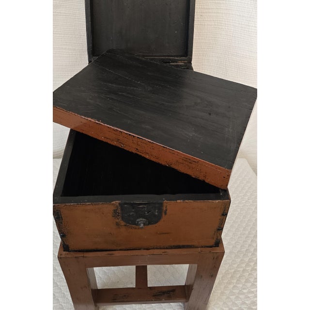 Brown 19th Century Black and Ochre Painted Wooden Box on Stand For Sale - Image 8 of 10