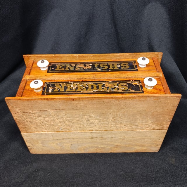English's Needles Antique Miniature Tabletop Oak & Pine Spool Cabinet For Sale - Image 14 of 17