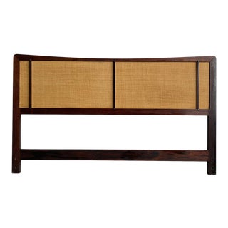 1960s Mid Century Danish Rosewood & Grasscloth Reversible Full Headboard For Sale