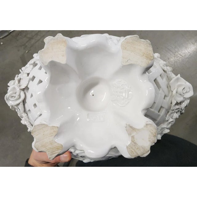 Vintage Italian White Glazed Fine Ceramic Footed Oval Fruit Basket For Sale - Image 11 of 12