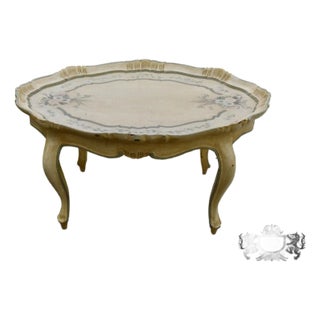 Italian Coffee Table Florentine Style Lacquered Painted Baroque Oval Tray 50s For Sale