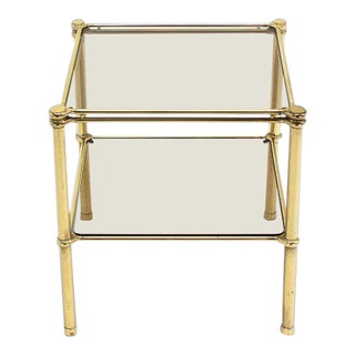 Vintage Mid Century Brass Square Two-Tier Side or End Table For Sale