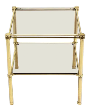 Vintage Mid Century Brass Square Two-Tier Side or End Table