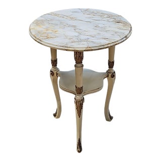 Late 20th Century, Baroque Inspired Italian Marble Top Accent Table With Ornate Carvings For Sale