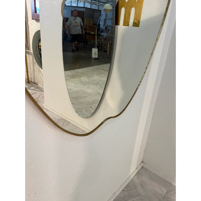 Brass Italian Mid-Century Brass Framed Shield Wall Mirror, 1950s For Sale - Image 8 of 9