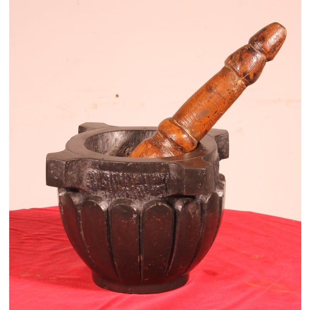Engraved Black Marble Mortar, 1700s For Sale - Image 9 of 9