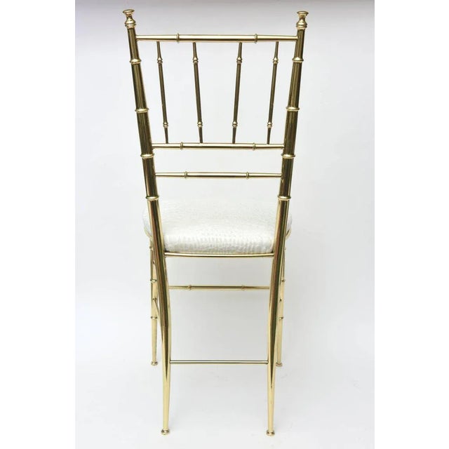 Vintage Italian Chiavari Faux Bamboo Brass and Upholstered Side Chair Restored MCM For Sale - Image 9 of 10