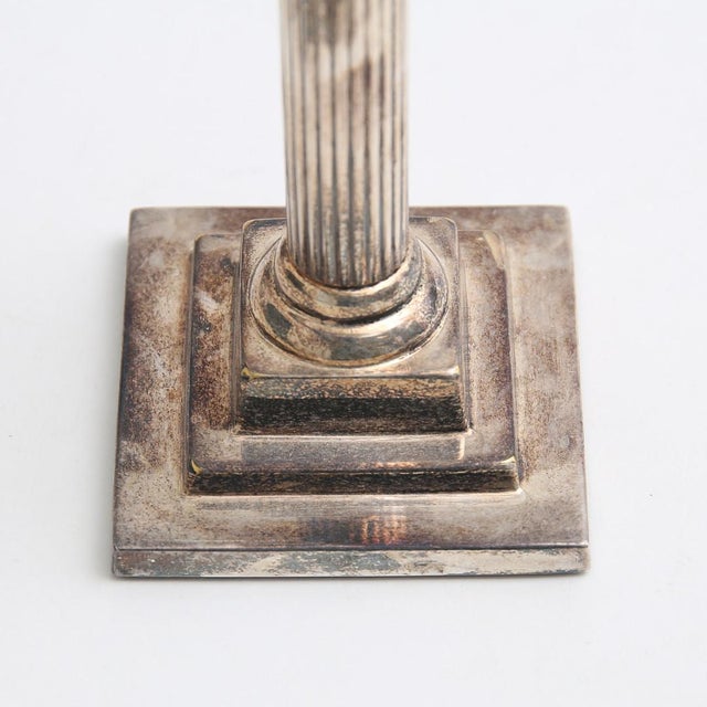 Gustavian (Swedish) Pair of Swedish Gustavian Style Nickel Silver Column Candlesticks For Sale - Image 3 of 4
