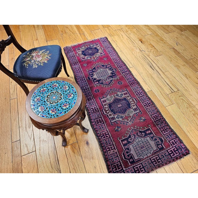 Vintage Turkish Runner, Hand-Knotted Wool, Geometric Design, 1920s For Sale - Image 9 of 10