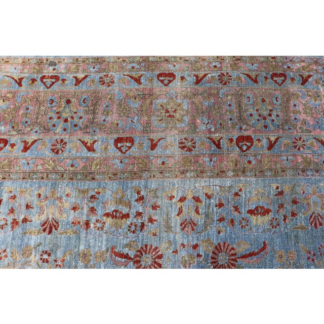 Blue Background Antique Persian Mohajerah Rug With Salmon, Blue, Green, and Red For Sale - Image 11 of 15