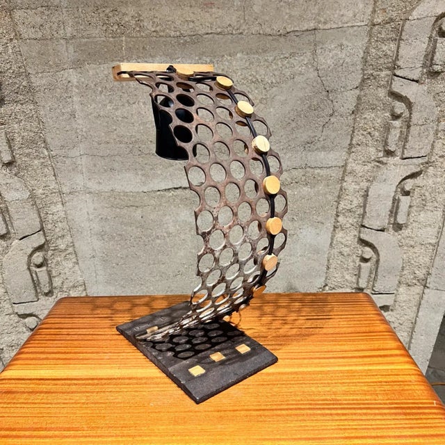 1970s Studio Desk Lamp Perforated Iron Art For Sale In San Diego - Image 6 of 12