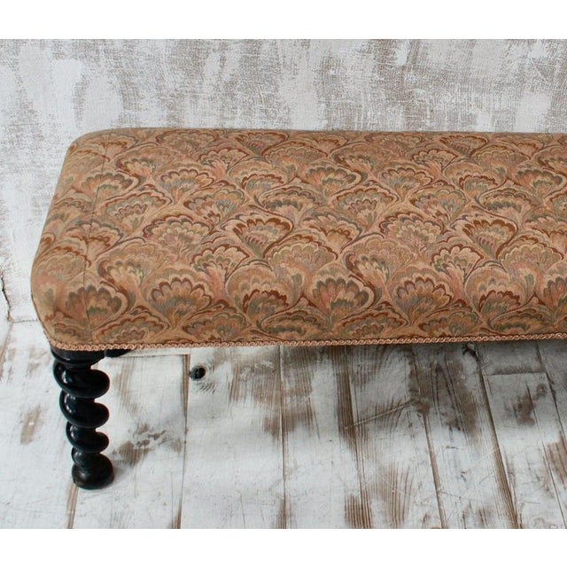 A handsome late Victorian English oak bench dating to circa 1880, distinguished by its substantial proportions and elegant...