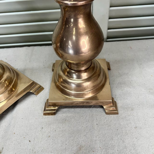Metal Bulb Shape Brass Candlesticks - a Pair For Sale - Image 7 of 9
