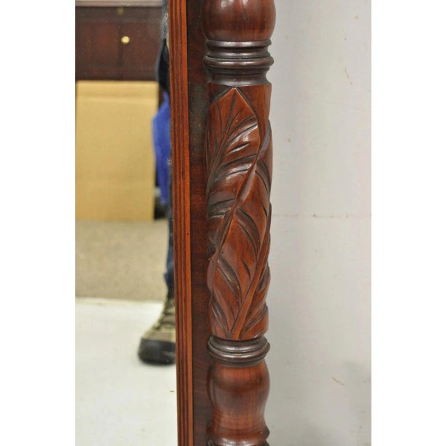 Brown Antique American Empire Walnut Leaf Carved Wall Console Pier Mirror For Sale - Image 8 of 12