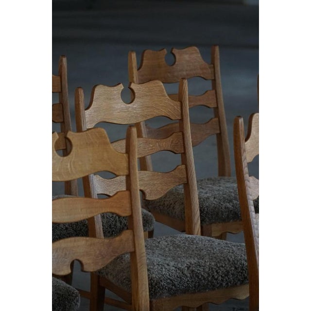 Mid-Century Danish Chairs in Oak & Lambswool by Henning Kjærnulf for E.G. Møbler, 1960s, Set of 8 For Sale - Image 11 of 18