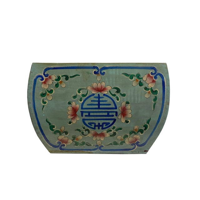 2020s Chinese Wood Square Blue Gray Lacquer Graphic Handle Bucket For Sale - Image 5 of 5