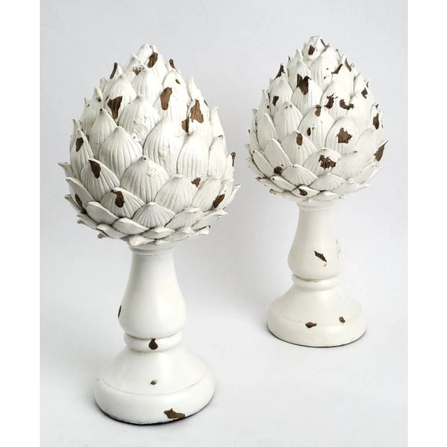 Plastic Sculptures Distressed Artichoke Finials Pair For Sale - Image 7 of 7