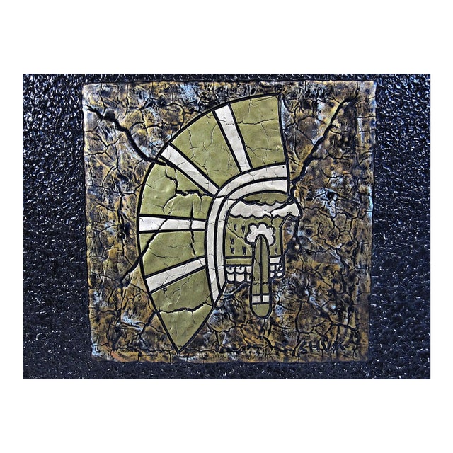 Chuk Morris 1974 Relief Headdress/Shield Ancient Mexican Motif, 11.5” For Sale