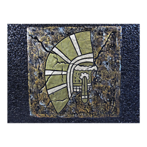 Chuk Morris 1974 Relief Headdress/Shield Ancient Mexican Motif, 11.5”