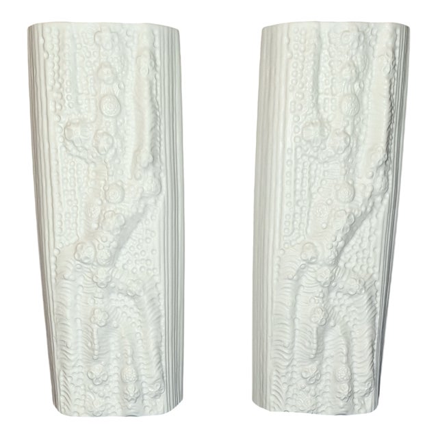 Vintage White Bisque Porcelain Flower Vases by Martin Freyer for Rosenthal, 1970s, Set of 2 For Sale