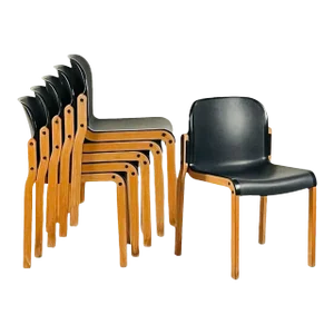 Set of 6 Birch Bentwood Stacking Chairs by Thonet, Made in Germany, 1980s
