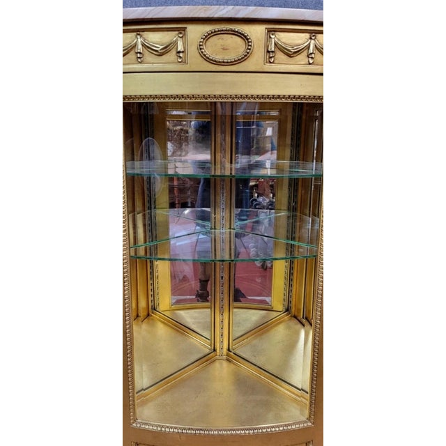 Wood Louis XVI Style Corner Display Bookcase in Gilt Wood, 1880-1900 For Sale - Image 7 of 9
