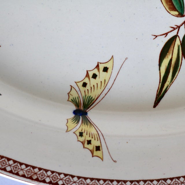 1881 Antique j.f. Wileman Staffordshire "Swallow" Polychrome Transferware Oval Platter - 16.25" For Sale - Image 4 of 11