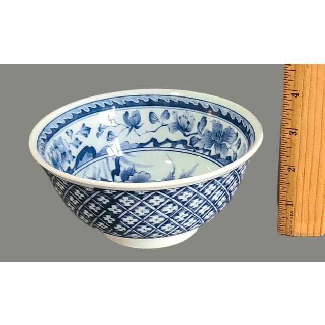Vintage Blue & White Porcelain Floral Japanese Asian Serving Bowls, Marked- a Pair For Sale - Image 6 of 7