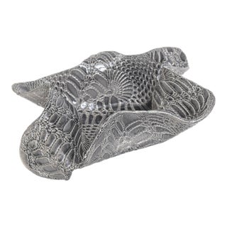 Vintage Biomorphic Snakeskin Embossed Ceramic Bowl, Gray, Charcoal, White For Sale