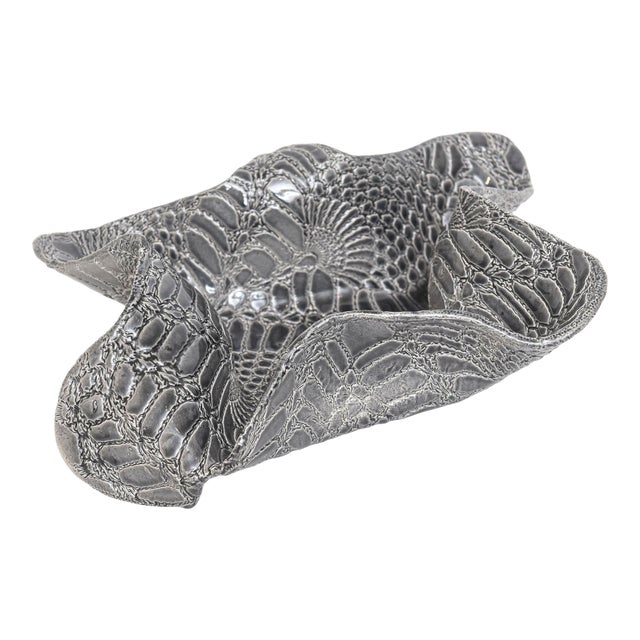 Vintage Biomorphic Snakeskin Embossed Ceramic Bowl, Gray, Charcoal, White For Sale