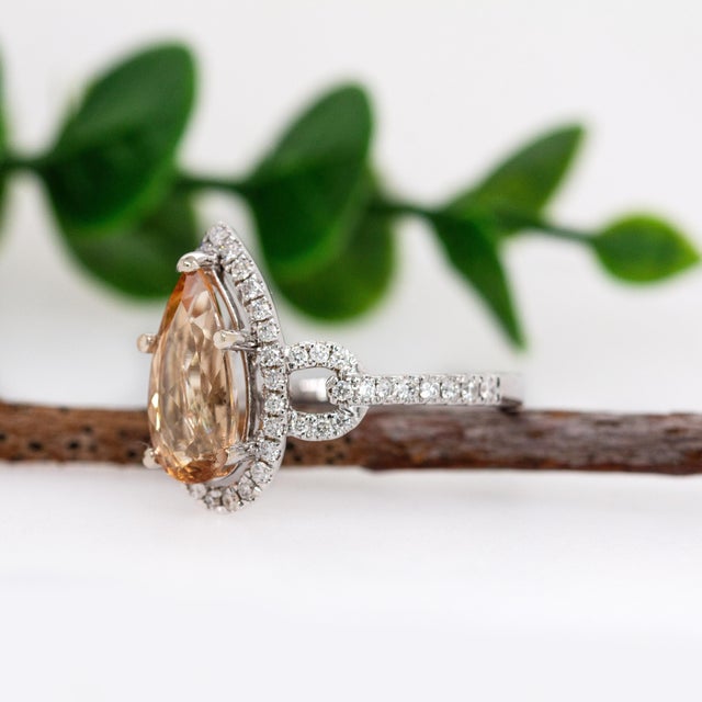 2.5cts, 12x6mm Imperial Topaz & Accented Natural Diamonds Ring in 14k Solid Gold For Sale In Columbus - Image 6 of 10