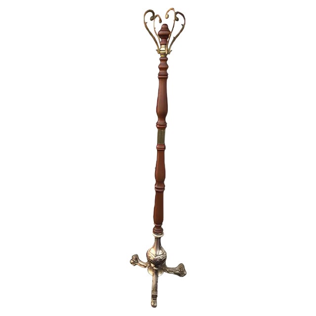 Brass & Wood Coat Stand, 1950s For Sale