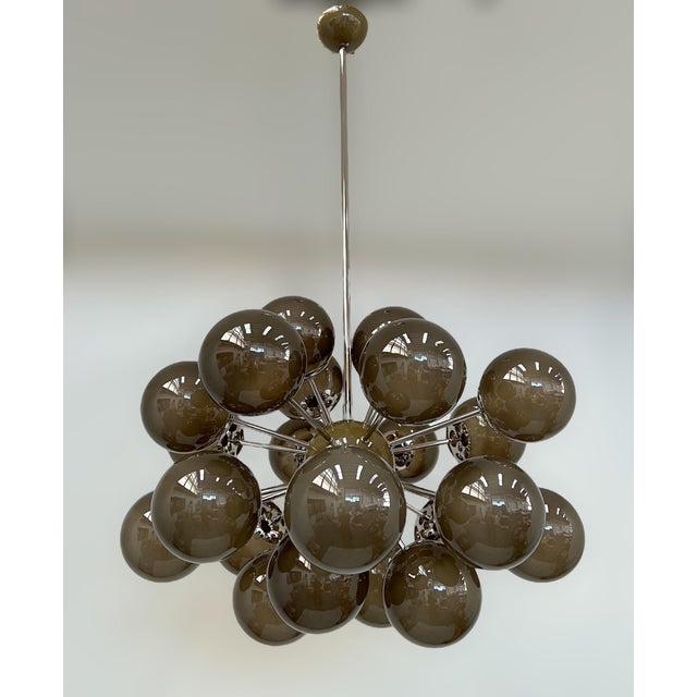 Italian 21st Century Ovale Polished Nickel Frosted Smoky Murano Sputnik Chandelier by Fabio LTD For Sale - Image 3 of 8