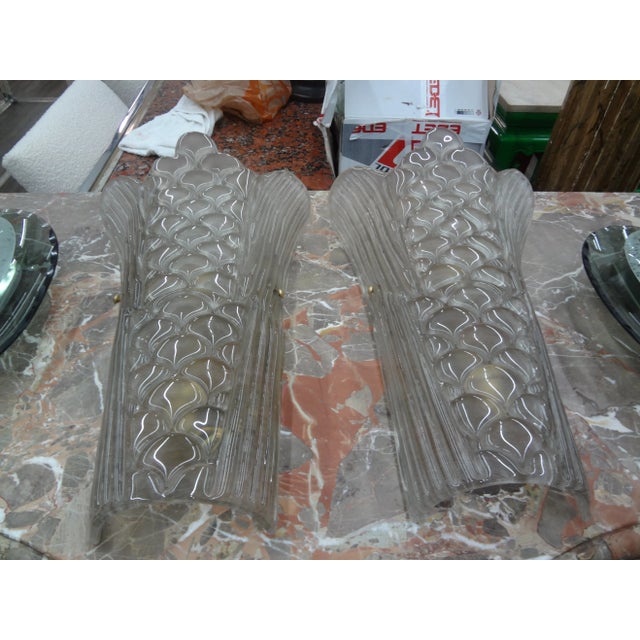 Large Pair of Art Deco Style Murano Glass Sconces For Sale - Image 9 of 12