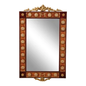 Mid 20th Century Italian Louis XV Neoclassical Style Mahogany & Brass Console Mirror With Porcelain Plaques