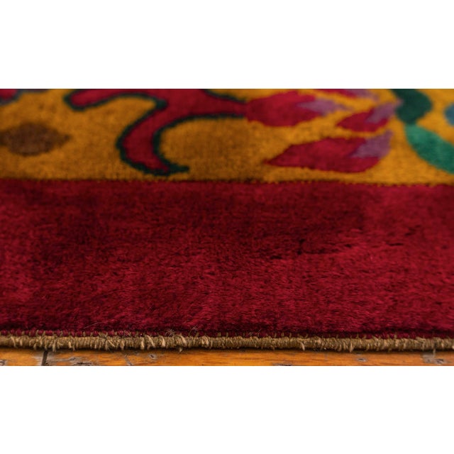 Raspberry Pink 1920s Room Size Wool Fuschia Chinese Floral Modern Antique Knotted Art Deco Rug For Sale - Image 8 of 10