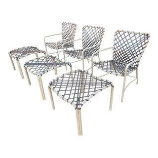 Brown Jordan Tamiami Aluminum & Vinyl Strap Patio Chairs & Ottomans For Sale