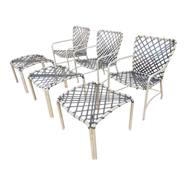 Brown Jordan Tamiami Aluminum & Vinyl Strap Patio Chairs & Ottomans For Sale