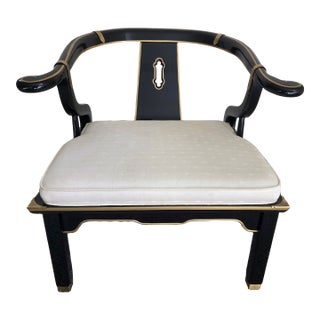 Vintage James Mont Style Black Laquered Horseshoe Chair Century Chair Co. For Sale