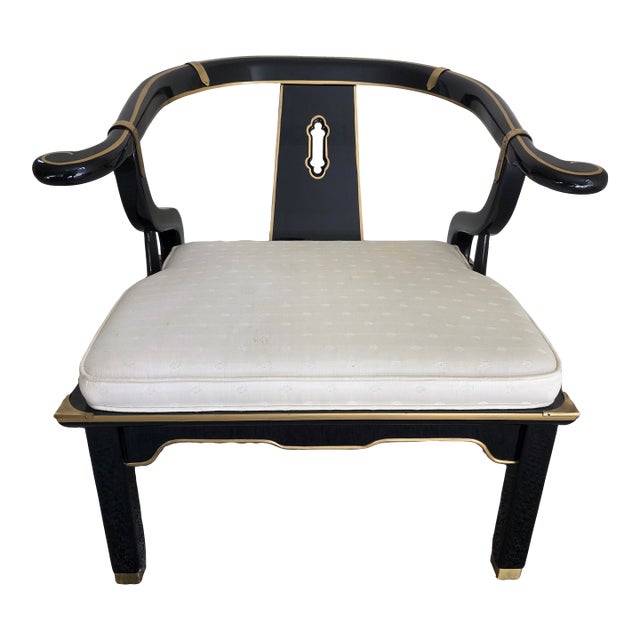 Vintage James Mont Style Black Laquered Horseshoe Chair Century Chair Co. For Sale
