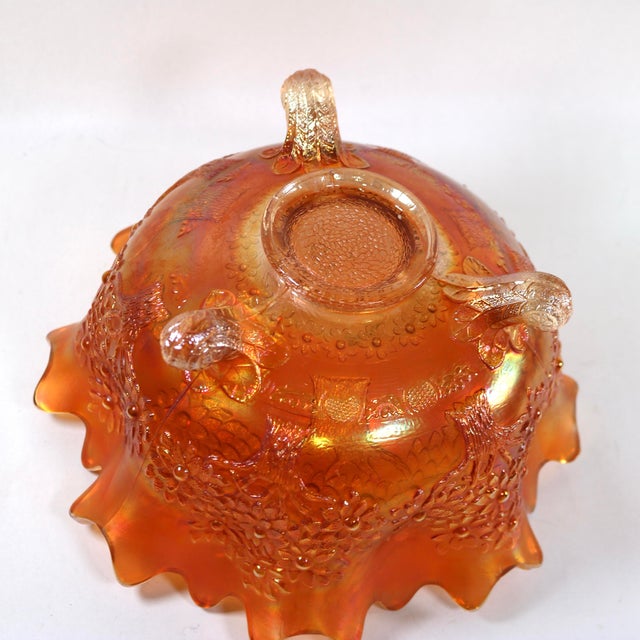 Glass Early 20th Century Fenton Marigold Carnival Glass "Orange Tree" Footed Master Fruit Bowl & Cup Set - 7 Pieces For Sale - Image 7 of 11