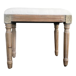 Louis XVI Ivory Quilted Upholstered White-Wash Design Ottoman For Sale