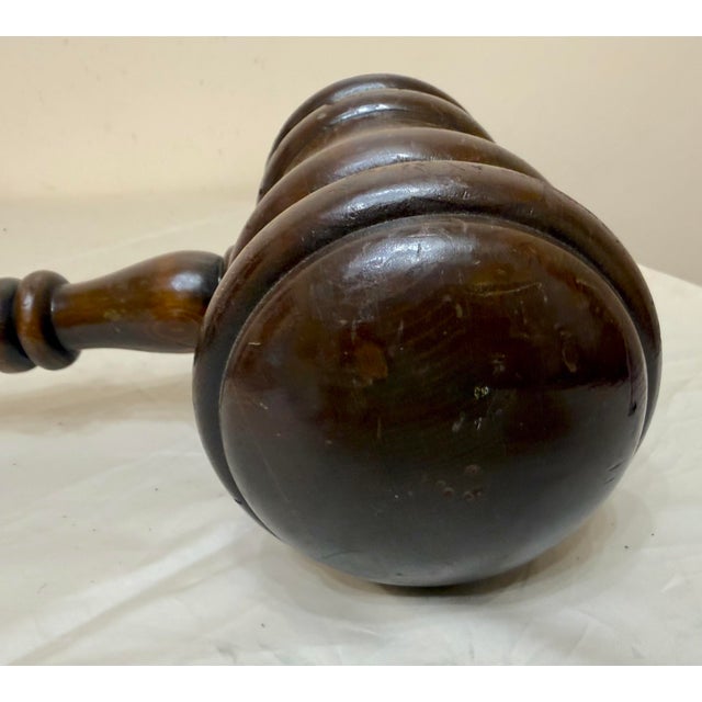 1960s Huge Vintage Handmade Carved Turned Wooden Solid Wood Judge Auction Gavel Large For Sale - Image 5 of 11