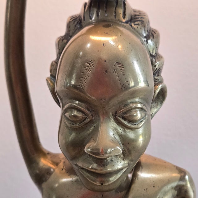 Brass Vintage African Brass Figural Lady Table Lamp With Frosted Globe For Sale - Image 8 of 15