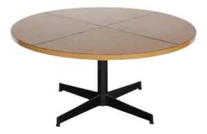Mid-Century Modern Blackened Iron & Melamine Table With Brass Inlay, C. 1960